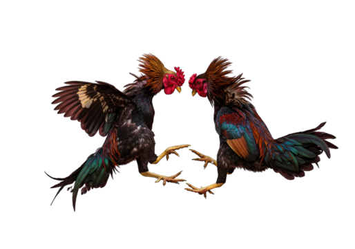 Fighting Roosters Dramatic Black Background Photo