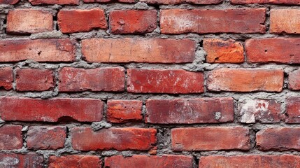 Fototapeta premium Old brick wall with rich, deep red tones and slightly worn-out edges, perfect for rustic backgrounds and textures.