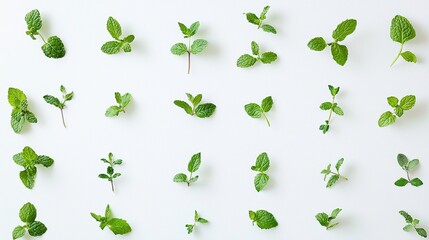 Fototapeta premium Peppermint sprigs, fresh and green, isolated on white background.