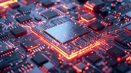 AI Chip with Glowing Neural Circuits, Generative AI
