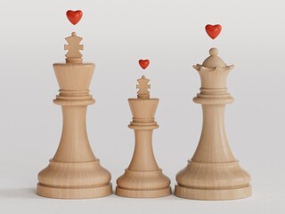 Wooden figure family happy face with heart, family home. Family relationship symbol. Insurance and property investment, homeless support, world mental health day.