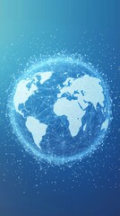Naklejka premium Earth composed of dots, connected outward with precision on a light blue background, high-quality vector design, perfect for vertical displays, and modern aesthetics.