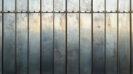 Textured galvanized metal wall with light and dark zinc patterns, providing an industrial aesthetic.