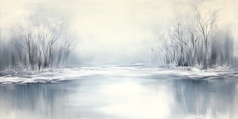 Fototapeta premium Abstract reflections of soft light on frozen water or snow, forming intricate patterns that enhance a minimalist winter scene. Cool tones and light reflections create a peaceful and tranquil design.