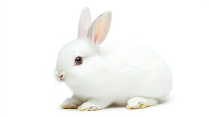Obraz premium White bunny with floppy ears, sitting cutely, isolated on white background.