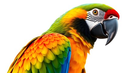 Fototapeta premium Colorful Macaw Parrot Portrait with Vibrant Plumage on Isolated White Background