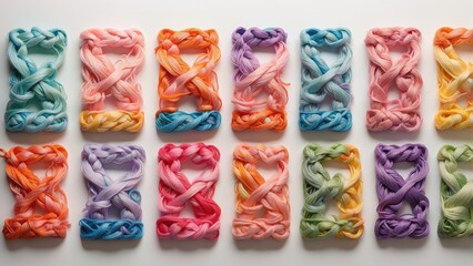 Fototapeta premium Knitted Crochet Numbers Set on White Background