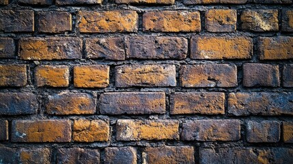 Obraz premium A close-up of an old brick wall with deep textures, faded colors, and weathered mortar lines.