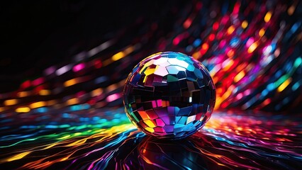 Disco Ball Party Banner with Colorful Lights and Copy Space