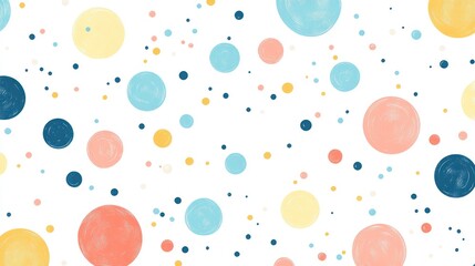 Colorful Polka Dot Pattern with Pastel Shades on White Background