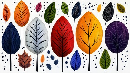 Colorful Autumn Leaves Illustration on White Background