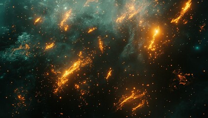 Naklejka premium Cosmic Dust: Nebulae, Stars, and Galactic Formation Mysteriously Appear in Deep Space