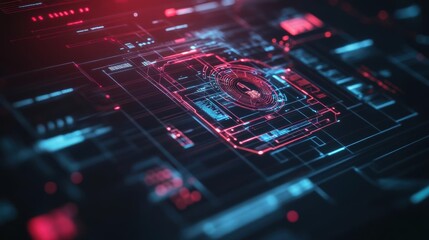 Intricate Computer Processor Illuminated by Vibrant Red Lights Showcasing Modern Technology and Innovation in a Futuristic Digital Environment
