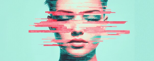 Digital Art Concepts. Glitch art portrait with distorted colors and patterns.