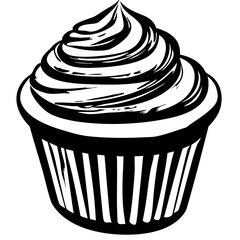 Cupcake, Chalkboard Food Drawings: Minimalist Ink Illustrations for Retro Menus