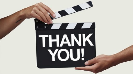 Obraz premium Hands hold a movie clapperboard with thank you message