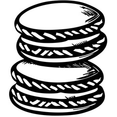 Macarrons, Minimalist Food Sketches: Classic Black and White Vector Illustrations, isolated, No background