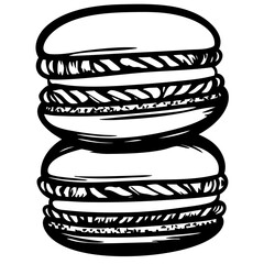 Macarrons, Minimalist Food Sketches: Classic Black and White Vector Illustrations, isolated, No background