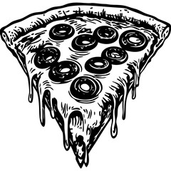 pizza slice, Minimalist Food Sketches: Classic Black and White Vector Illustrations, isolated, No background