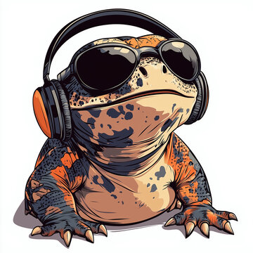 Cool uromastyx lizard with headphones and sunglasses illustration 