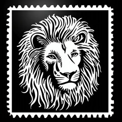 Obraz premium White lion postage stamp illustration on a black background 