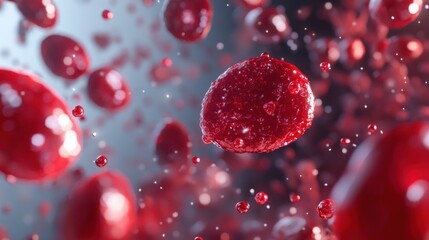 Close-up visualization of red blood cells in a dynamic, abstract environment.