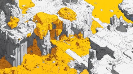 Fototapeta premium Aerial view futuristic city, yellow terrain