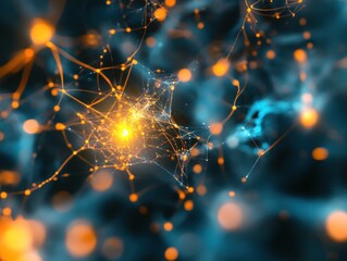 Obraz premium Abstract network connecting glowing spheres against a dark background