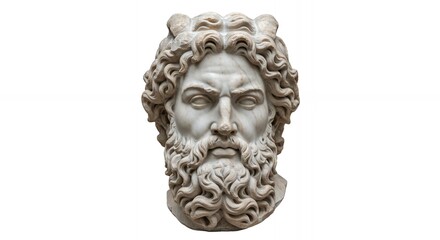 Obraz premium Marble bust depicting the head of Zeus with beard and horns