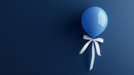 A single blue balloon tied with a white ribbon floats against a deep blue background.  A minimalist and elegant image, perfect for celebrations or announcements.
