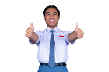 Indonesian Male High School Student in Uniform Giving a Thumbs Up Isolated Transparent