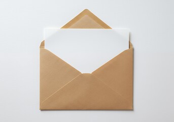 A brown envelope with a white piece of paper inside