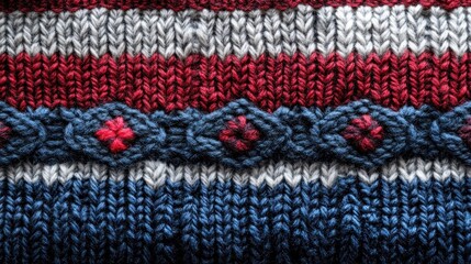 Detailed Close-Up of Striped Knit Fabric with Intricate Floral Pattern