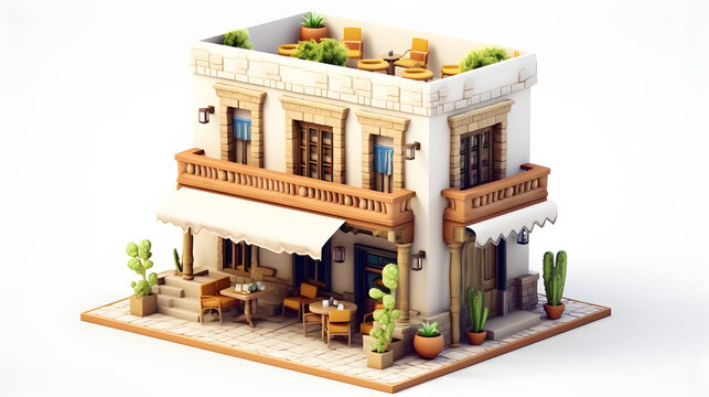 Artistic Cafe building isometric 3D