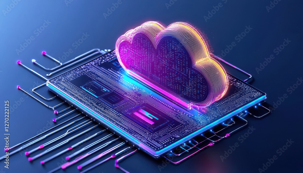 Poster cloud based file storage ai driven cloud computing interface with vibrant neon colors