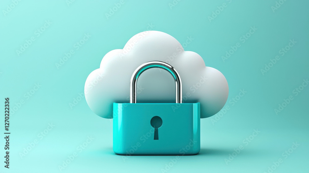 Poster cloud based file storage secure cloud storage concept with lock symbolizing data protection
