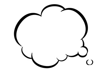 吹き出し＿シンプルなもくもく雲型_思い＿吹き出し口右側_白背景