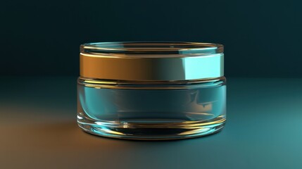 Elegant Transparent Jar with Gold Lid on a Gradient Background