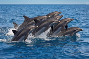 Energetic Marine Mammals in Action on Sunny Day, Blue Water, Eye-Level Shot