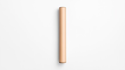 A cylindrical roll of light-colored paper resting vertically on a clean, white surface