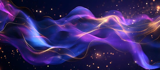 Abstract glowing wavy lines in a dark space background