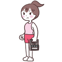 握力をはかる女性全身イラスト