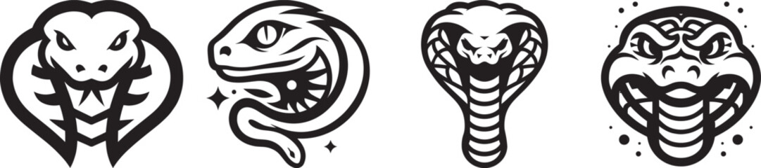 Four stylized snake head designs.