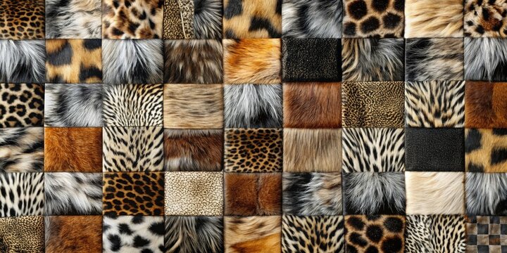 Black & White Animal Print Wallpaper: Seamless Fur Patchwork Panoramic Design