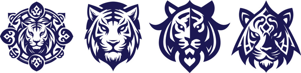 Fototapeta premium Four stylized tiger head designs. (2)