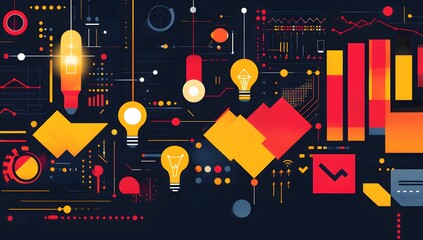 Obraz premium Data-driven innovation concept, glowing lightbulb, circuit board background