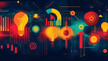 Colorful abstract graphic design of innovative ideas, data, and progress. Use Stock photo