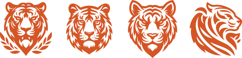 Fototapeta premium Four stylized tiger head designs.