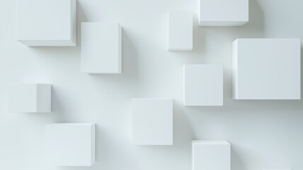 Abstract 3D geometric white cubes arrangement on smooth background. Minimalist modern design.