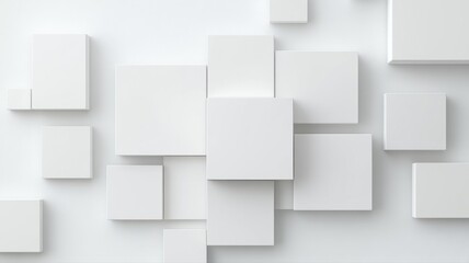 Abstract 3D white geometric pattern of overlapping squares on a smooth surface.